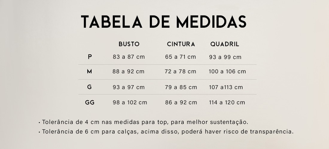 Tabela de medidas